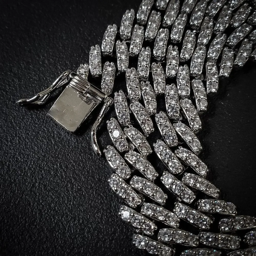 Block Link Simulated Diamond Cuban Link Necklace